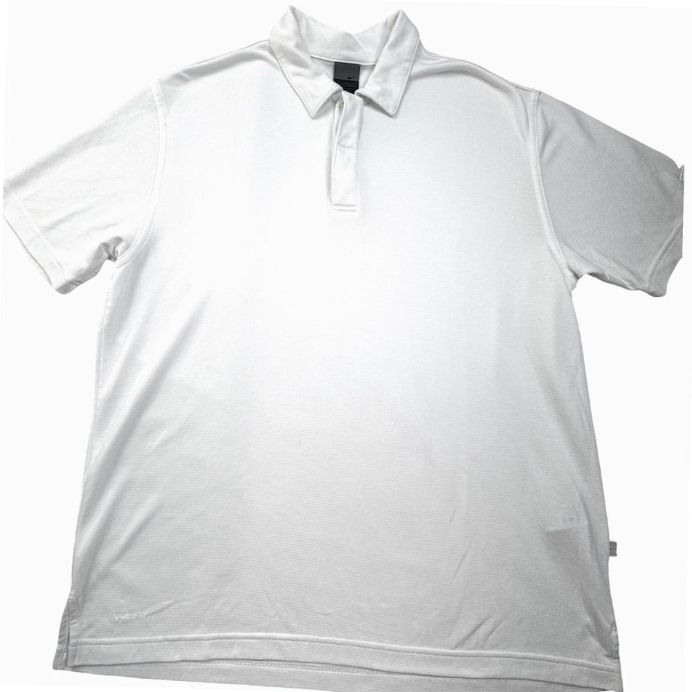 Nike Dri-FIT White Polo Shirt Mens Large S30711PKM Textured Short Sleeve Golf